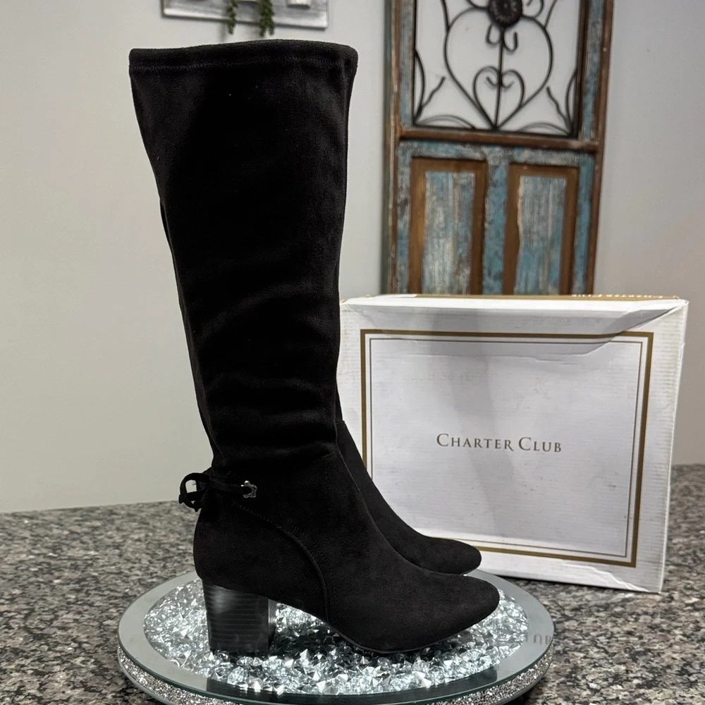 Charter Club Women's tall fabric Black Boots NWT 5.5